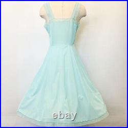 Vintage 60s Lorraine Silky Satin Chiffon Icy Blue Floral Slip Party Dress 36