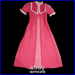 Vintage 60s Shannon Lee Slip Dress Petticoat Robe Women's M/L Pink Lace Sheer