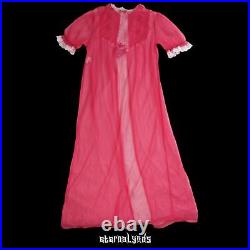 Vintage 60s Shannon Lee Slip Dress Petticoat Robe Women's M/L Pink Lace Sheer