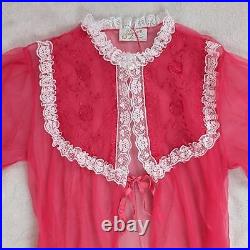 Vintage 60s Shannon Lee Slip Dress Petticoat Robe Women's M/L Pink Lace Sheer