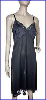 Vintage 60s Vanity Fair Black Nylon Lace Trim Adjustable Slip Dress Sz. 40 Large