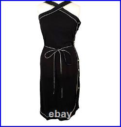 Vintage 70's FIORUCCI Black Gold Crossover Neck Midi Slip Dress Size EU 42