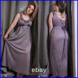 Vintage 70's Purple Floral Slip Dress Nightgown Long Lingerie Size 34 USA Sissy