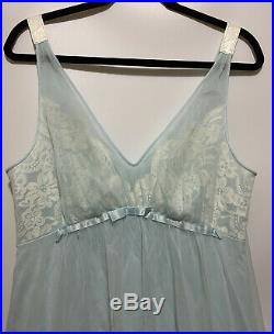 Vintage 70's Vanity Fair Blue Floral Slip Dress Nightgown Long Lingerie Size 36