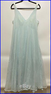 Vintage 70's Vanity Fair Blue Floral Slip Dress Nightgown Long Lingerie Size 36