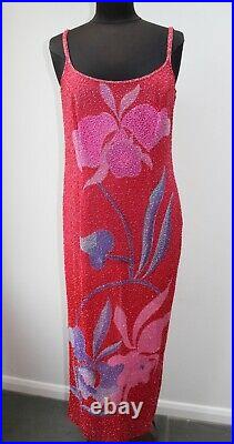 Vintage 70s Frank Usher Beaded Slip Dress with Silk Shawl, Size 14, Perfect Cond