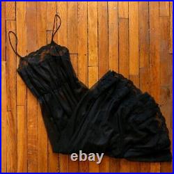 Vintage 70s Glydons Made in USA Women Black Lace Sheer Pajama Robe and Gown Set