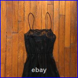 Vintage 70s Glydons Made in USA Women Black Lace Sheer Pajama Robe and Gown Set