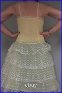 Vintage 70s Lemon Full Frothy Voluminous Lace Frill Romantic Slip Dress UK 10