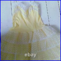 Vintage 70s Lemon Full Voluminous Lace Frill Princess Bohemian Slip Dress 8-10