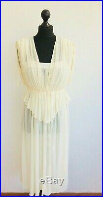 Vintage 70s Nude Sunshine Yellow Pleated Grecian Maxi Two-piece Slip S 8-10