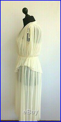 Vintage 70s Nude Sunshine Yellow Pleated Grecian Maxi Two-piece Slip S 8-10
