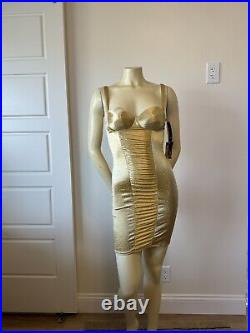 Vintage 70s Olga Shapewear Womens Size 32C Slip Dress Gold 1970s