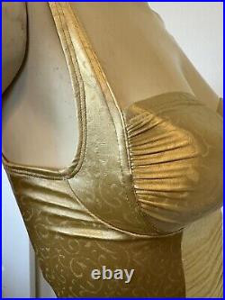 Vintage 70s Olga Shapewear Womens Size 32C Slip Dress Gold 1970s