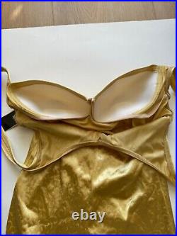 Vintage 70s Olga Shapewear Womens Size 32C Slip Dress Gold 1970s