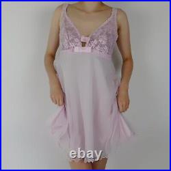 Vintage 70s Shadow Line Pink Tulle & Lace Babydoll Lingerie Slip Dress Small