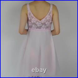 Vintage 70s Shadow Line Pink Tulle & Lace Babydoll Lingerie Slip Dress Small