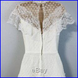 Vintage 70s Wedding Dress White Lace High Neck Crinoline Petticoat Slip Small