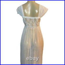 Vintage 70s White Lace Maxi Wedding Slip dress With Trail Size S/M