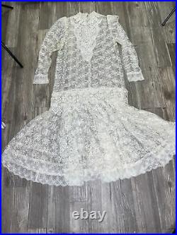 Vintage 80's Jessica McClintock Dress Sheer Edwardian Lace with Slip Size 10