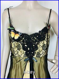 Vintage 80's Loralie Metallic Gold Slip Dress Chiffon Overlay Butterflies Size 8