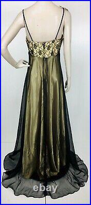 Vintage 80's Loralie Metallic Gold Slip Dress Chiffon Overlay Butterflies Size 8