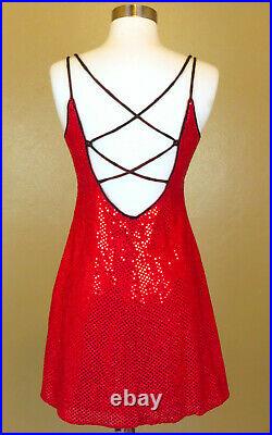 Vintage 80s 90s GRUNGE Dress S Small Prom Cocktail Party RED SEQUIN Mini Slip