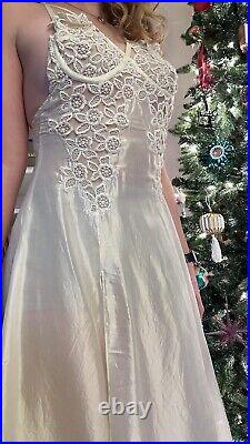 Vintage 80s / 90s Versace Intimo Silk Floral Lace Side Slit Midi Bridal Dress