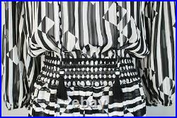 Vintage 80s DIANE FREIS Georgette Black & White Striped Dress, M/L NO SLIP