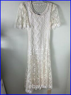 Vintage 80s Dress 2 Piece Lace Ivory Lined Full Slip