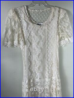 Vintage 80s Dress 2 Piece Lace Ivory Lined Full Slip