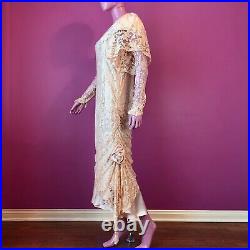Vintage 80s Lorrie Kabala 4-Piece Victorian Satin Slip Lace Bridal Dress Set