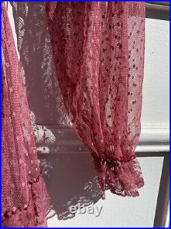 Vintage 80s Mesh Polka Dot Sheer Lace Dress Slip Wedding Maxi Pink
