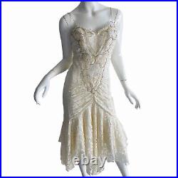 Vintage 80s Susan Roselli Sequin Lace Beaded Slip Wedding Party Dress S