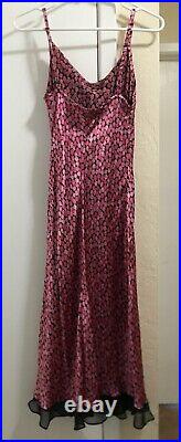 Vintage 90's Betsey Johnson Pink Floral Spaghetti Strap Long Slip Silk Dress Med