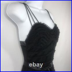 Vintage 90's Betsey Johnson Sheer Black Ruffled Nylon Overlay Slip Dress Size 2