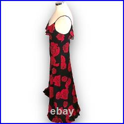 Vintage 90's Betsy & Adam by Jas Lene Black Red Floral Beaded Gems Maxi Dress 10