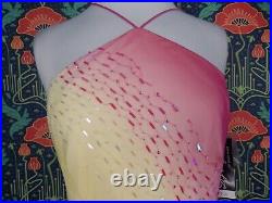 Vintage 90's Y2K Rainbow Ombre Sequin Beaded Silk Homecoming Prom Slip Dress 7/8