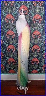 Vintage 90's Y2K Rainbow Sequin Beaded Silk Homecoming Prom Slip Dress 7/8