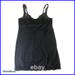 Vintage 90's nwt deadstock Black satin and Lace midi slip dress Size Large
