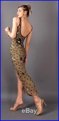 Vintage 90s 1990s Aftershock Sequin Beaded Dress Pure Silk Slip Mini Y2K 8/10