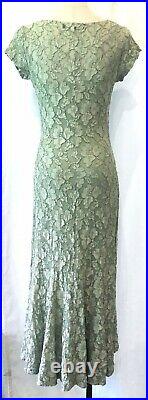 Vintage 90s 1990s BETSEY JOHNSON Sage Green Lace Dress with Slip S / 4 5