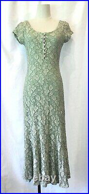 Vintage 90s 1990s BETSEY JOHNSON Sage Green Lace Dress with Slip S / 4 5