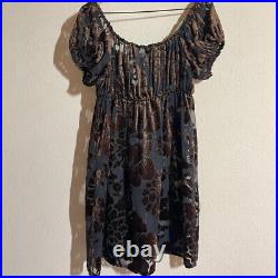 Vintage 90s Betsey Johnson Babydoll Sheer Mesh Dress Velvet Brown Floral