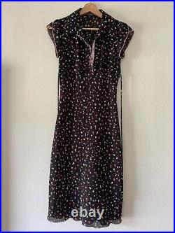 Vintage 90s Betsey Johnson Black Dot Chiffon Sheer Slip Midi Dress Sz 8/Sz 4