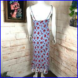 Vintage 90s Betsey Johnson Cherries Apples XS/S Fruit Novelty Slip Midi Dress