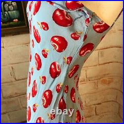 Vintage 90s Betsey Johnson Cherries Apples XS/S Fruit Novelty Slip Midi Dress