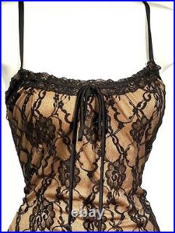 Vintage 90s Betsey Johnson Dress NWT Lace Sheer Mesh Overlay Tie Bust Babydoll L