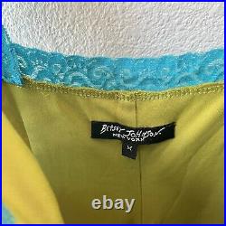 Vintage 90s Betsey Johnson NY Lime Green & Blue Midi Slip Dress Grunge M