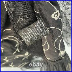 Vintage 90s Betsey Johnson NY SILK Black White Embroidered Slip Dress 2 XS Goth